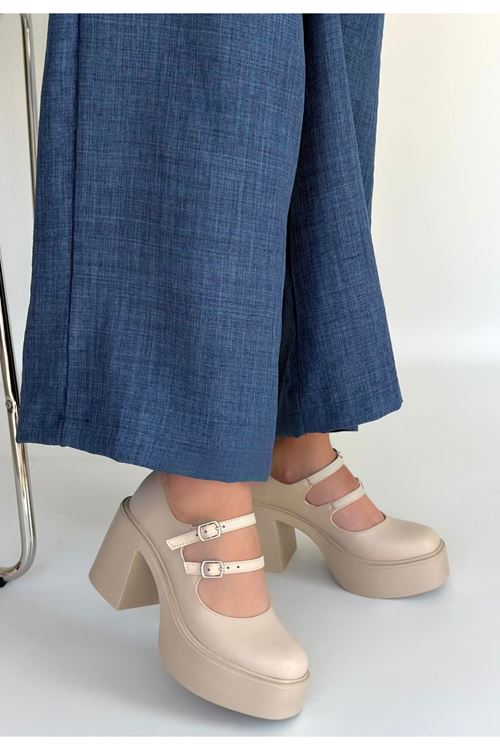 Jarlo Bej Cilt Dolgu Topuk Ayakkabı