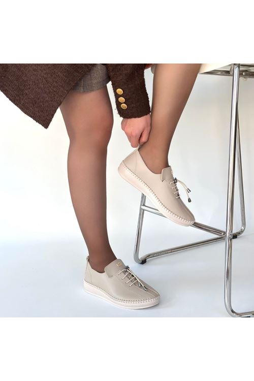 Warte Bej Deri Bağcıklı Spor Ayakkabı