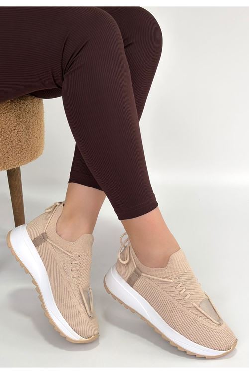 Renji Bej Triko Bağcıklı Spor Ayakkabı