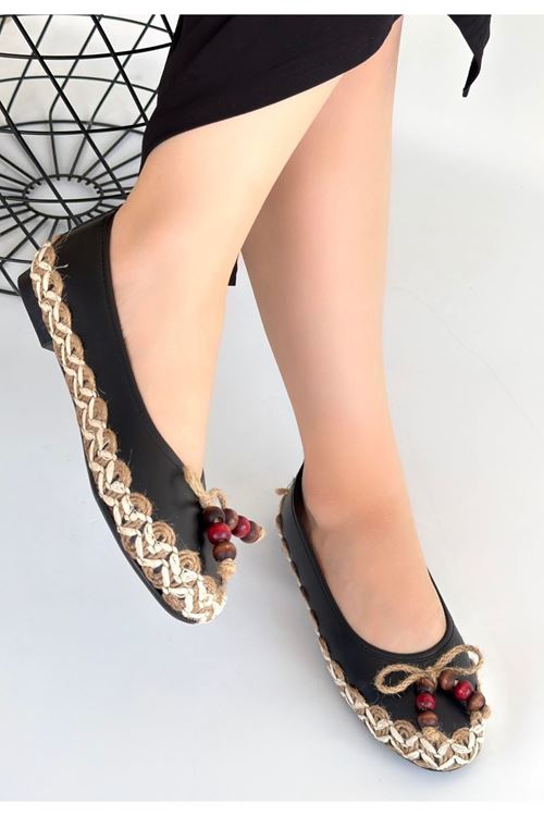 Ilwe Siyah Cilt Babet Ayakkabı