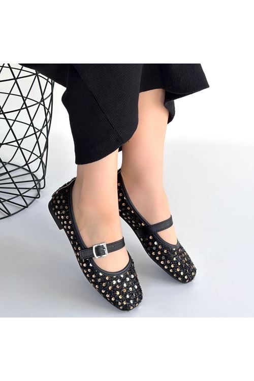 Moden Siyah Süet Babet Ayakkabı