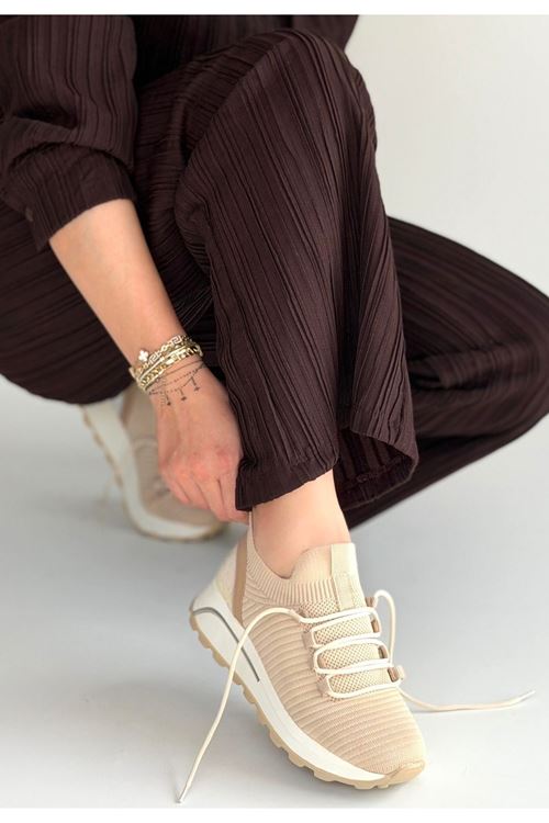 Feort Bej Triko Bağcıklı Spor Ayakkabı