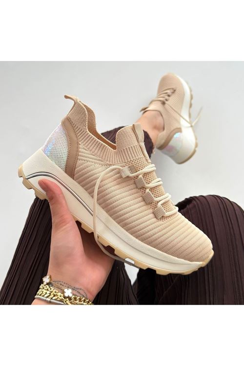 Feort Bej Triko Bağcıklı Spor Ayakkabı