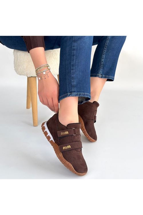 Tunga Kahverengi Süet Cırt Cırtlı Spor Ayakkabı