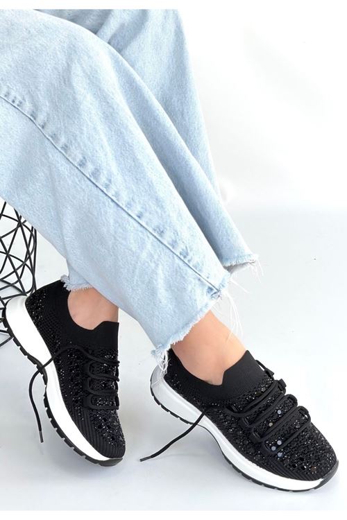 Ceas Siyah Triko Bağcıklı Spor Ayakkabı