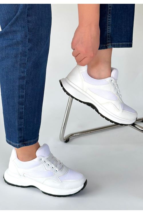 Slar Beyaz Cilt Spor Ayakkabı