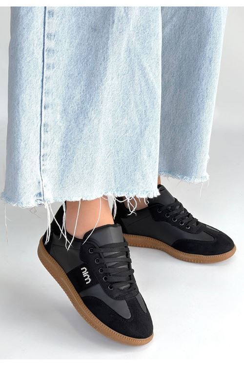 Lunga Siyah Cilt Bağcıklı Spor Ayakkabı