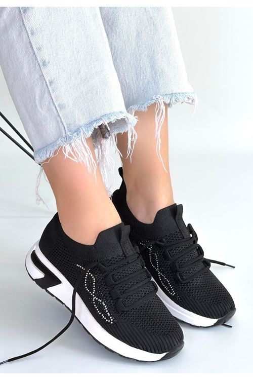 Belan Siyah Triko Bağcıklı Spor Ayakkabı