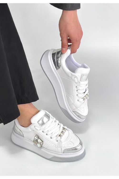 Ceans Beyaz Cilt Bağcıklı Spor Ayakkabı