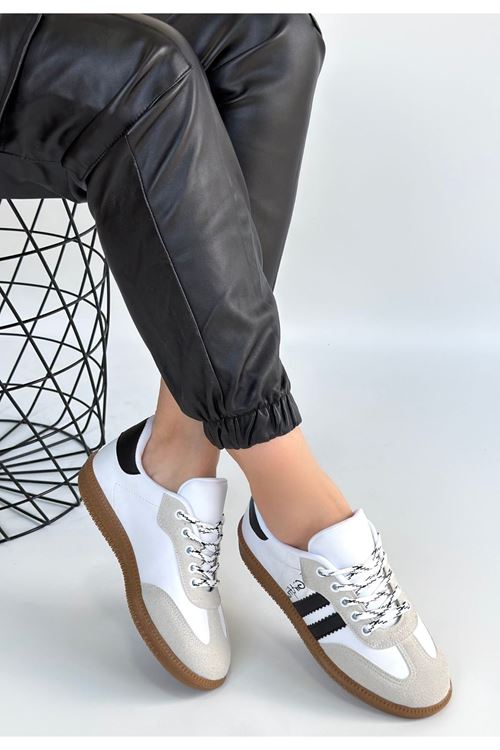 Zerti Beyaz Cilt Bağcıklı Spor Ayakkabı