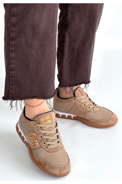 Marje Vizon Cilt Bağcıklı Spor Ayakkabı