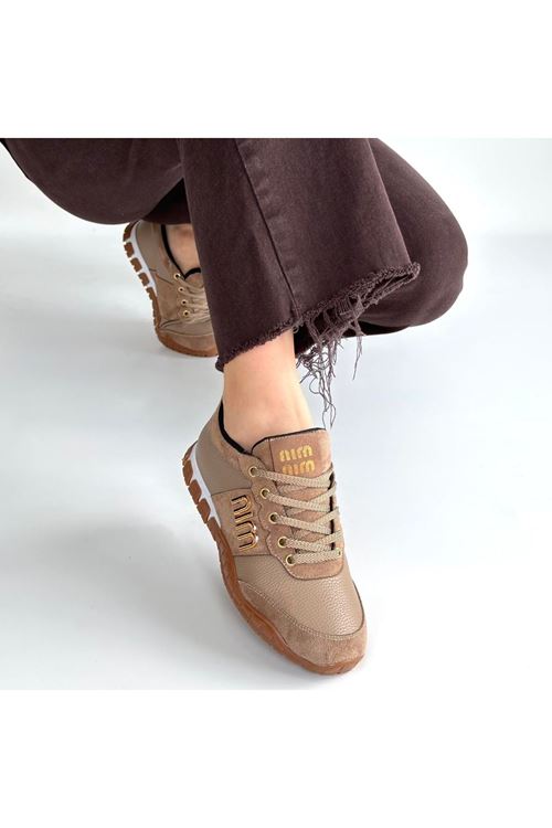 Marje Vizon Cilt Bağcıklı Spor Ayakkabı