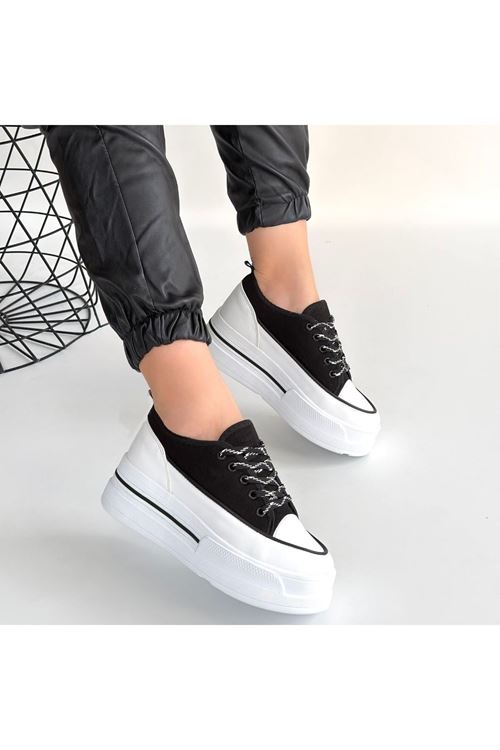 Dalen Siyah Keten Bağcıklı Spor Ayakkabı