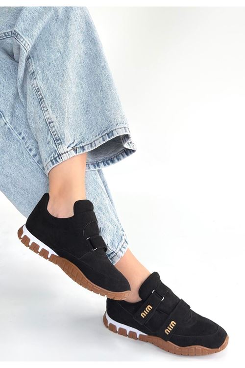 Tunga Siyah Süet Cırt Cırtlı Spor Ayakkabı