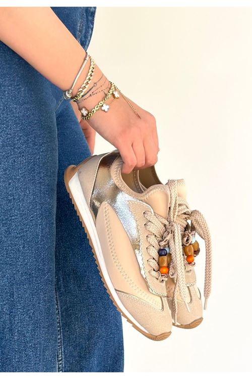 Riaf Bej Cilt Bağcıklı Spor Ayakkabı