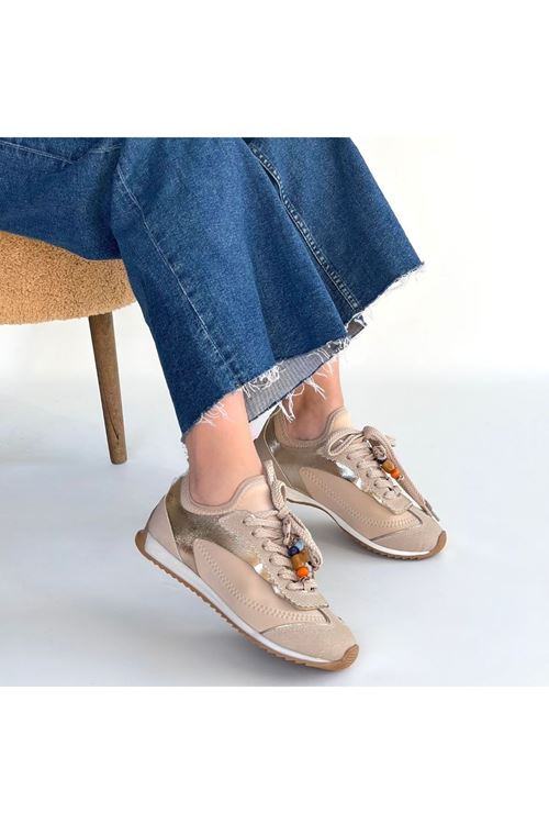 Riaf Bej Cilt Bağcıklı Spor Ayakkabı