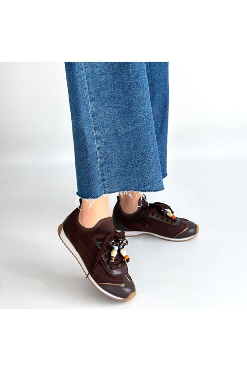 Riaf Kahverengi Cilt Bağcıklı Spor Ayakkabı