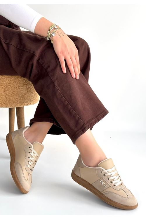 Lunga Bej Cilt Bağcıklı Spor Ayakkabı