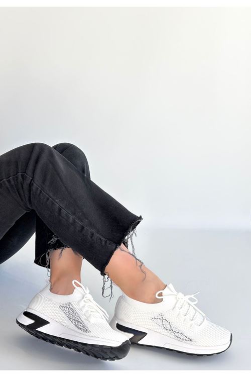 Belan Beyaz Triko Bağcıklı Spor Ayakkabı