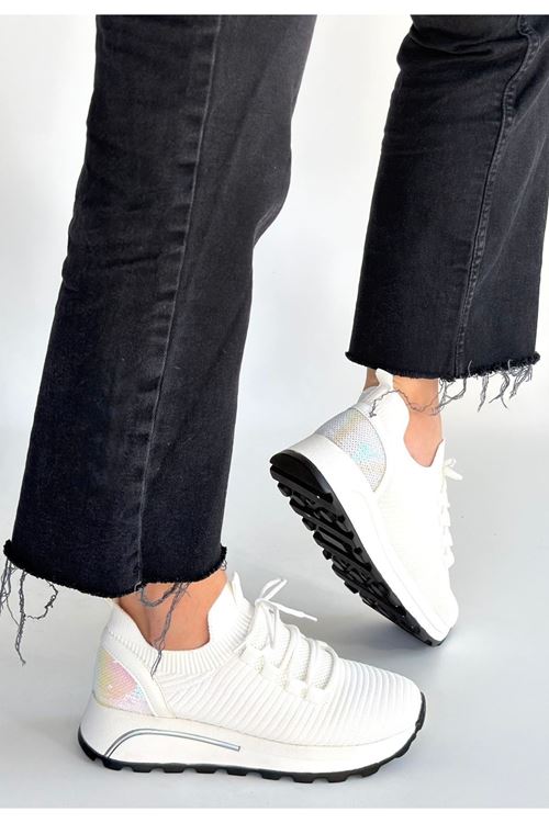 Feort Beyaz Triko Bağcıklı Spor Ayakkabı