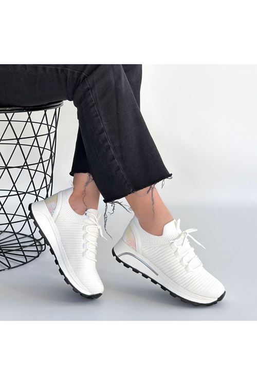 Feort Beyaz Triko Bağcıklı Spor Ayakkabı