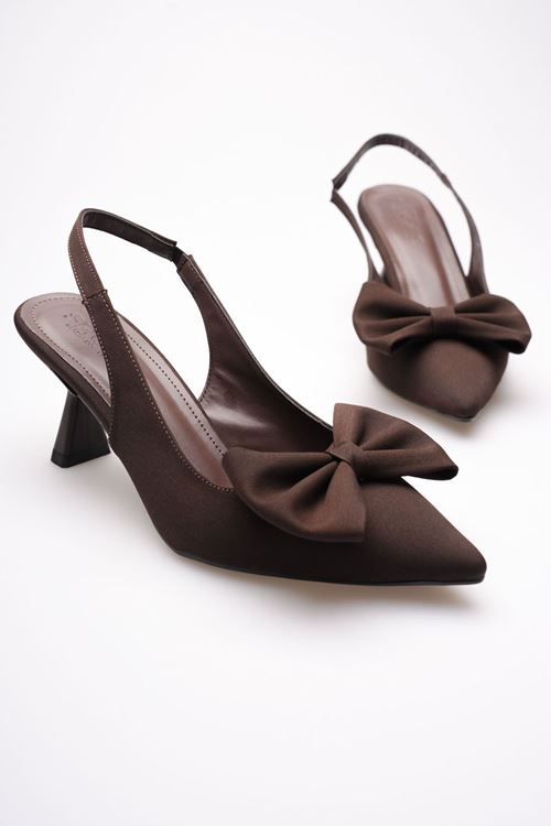 Acı Kahve Fiyonklu Kitten Topuklu Slingback Kadın Ayakkabı EATR08MS24C