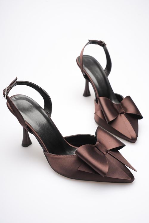 Kadın Acı Kahve Fiyonklu Saten Slingback Topuklu Ayakkabı EATR40MS01C