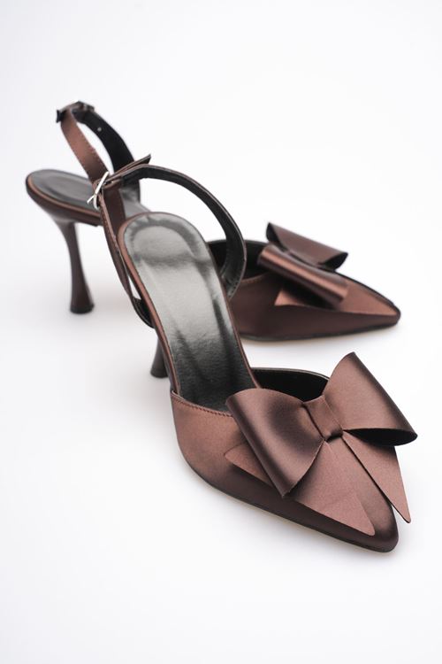 Kadın Acı Kahve Fiyonklu Saten Slingback Topuklu Ayakkabı EATR40MS01C