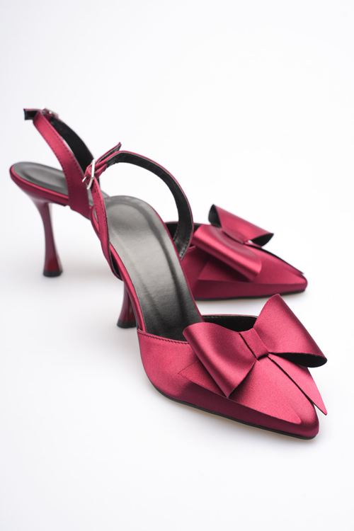 Kadın Bordo Fiyonklu Saten Slingback Topuklu Ayakkabı EATR40MS01D