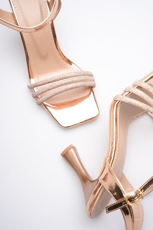 Rose Gold Taşlı İnce Topuklu Abiye Sandalet EATR20MY15G