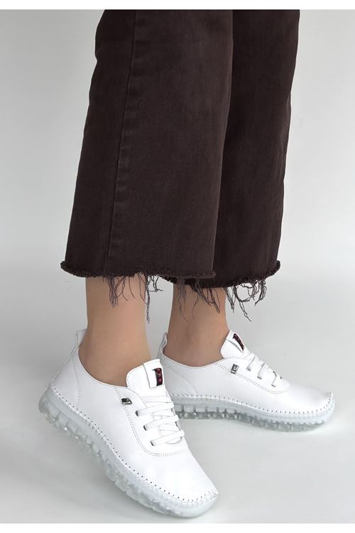 Jiten Beyaz Deri Bağcıklı Spor Ayakkabı