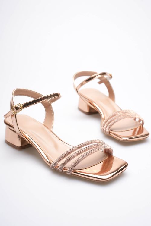Kadın Rose Gold Taş Detaylı Kalın Topuklu Şık Sandalet EATR20MY26F