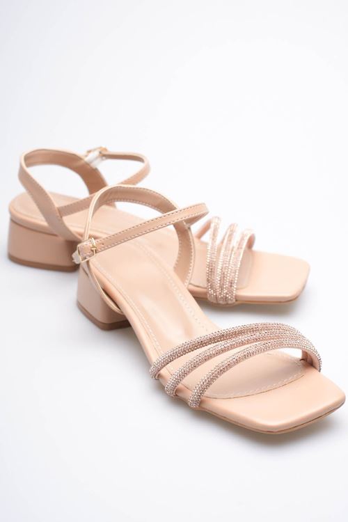 Kadın Nude Taş Detaylı Kalın Topuklu Şık Sandalet EATR20MY26D