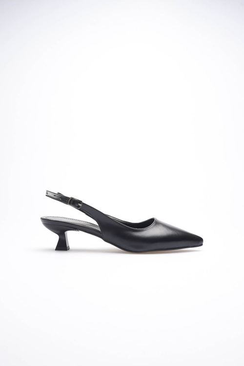 Kadın Siyah Sivri Burun Slingback Kısa Topuklu Ayakkabı EATR20MS04A
