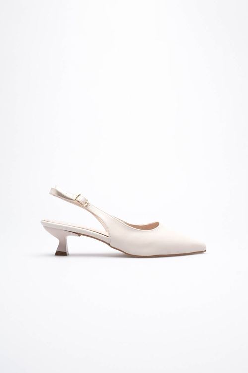 Kadın Bej Sivri Burun Slingback Kısa Topuklu Ayakkabı EATR20MS04B