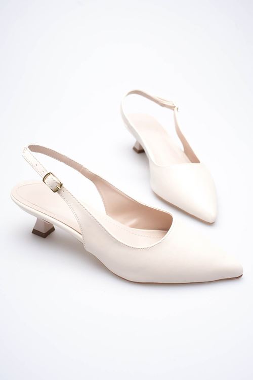 Kadın Bej Sivri Burun Slingback Kısa Topuklu Ayakkabı EATR20MS04B