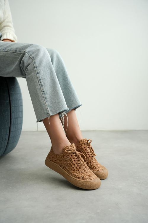 Kadın Taba Örgü Detaylı Günlük Sneaker Rahat ve Hafif Spor Ayakkabı EATR01MY01D