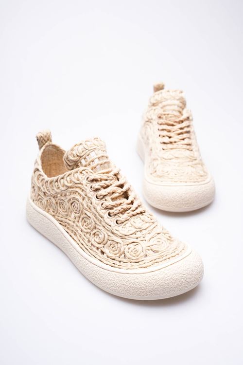 Kadın Bej Örgü Detaylı Günlük Sneaker Rahat ve Hafif Spor Ayakkabı EATR01MY01C