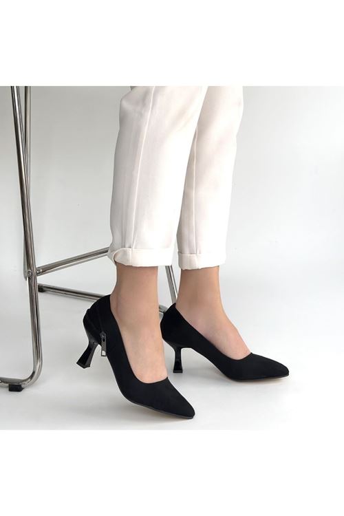 Jedi Siyah Süet Topuklu Ayakkabı