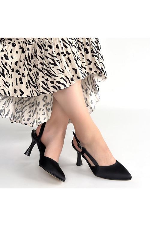 Joga Siyah Cilt Simli Topuklu Ayakkabı
