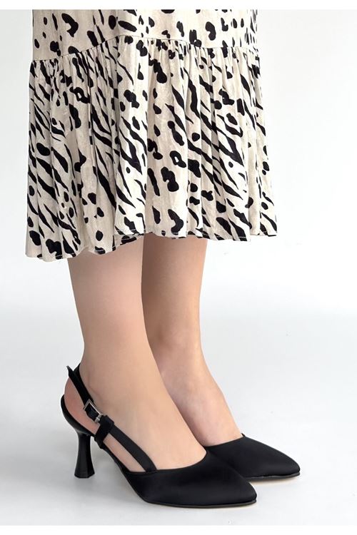 Joga Siyah Cilt Simli Topuklu Ayakkabı