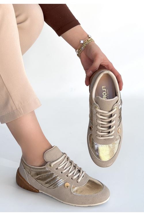 Jawen Bej Nubuk Gold Detaylı Spor Ayakkabı