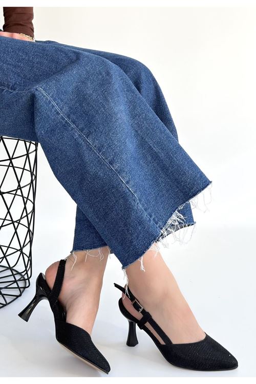 Joga Siyah Saten Simli Topuklu Ayakkabı