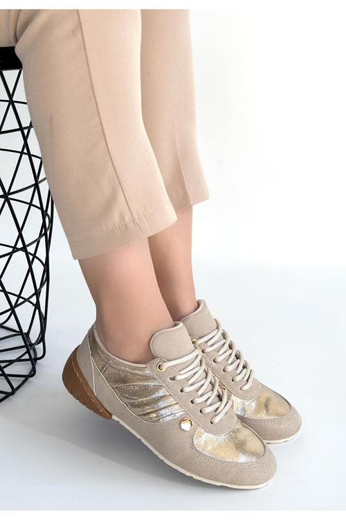 Jawen Bej Nubuk Gold Detaylı Spor Ayakkabı