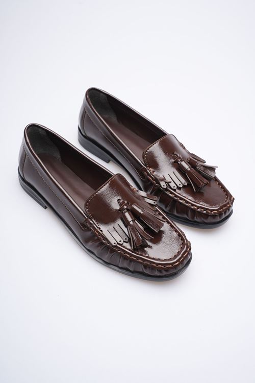 Acı Kahve Rugan Püsküllü Kadın Loafer Ayakkabı EATR88MS01B