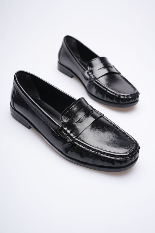 Siyah Parlak Deri Görünümlü Penny Loafer EATR88MS02A