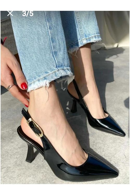 Hies Siyah Rugan Topuklu Ayakkabı