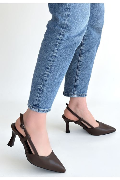 Hoost Kahverengi Cilt Topuklu Ayakkabı