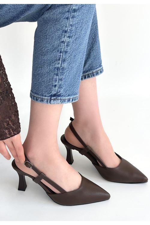 Hoost Kahverengi Cilt Topuklu Ayakkabı