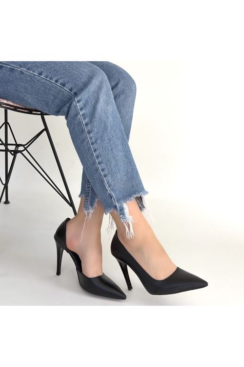 Pley Siyah Cilt Stiletto Ayakkabı